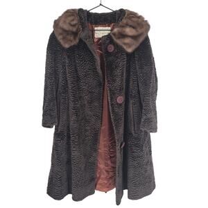 Stix, Baer, & Fuller Women Brown Custom Vintage 1960s Fur Coat Knee Length